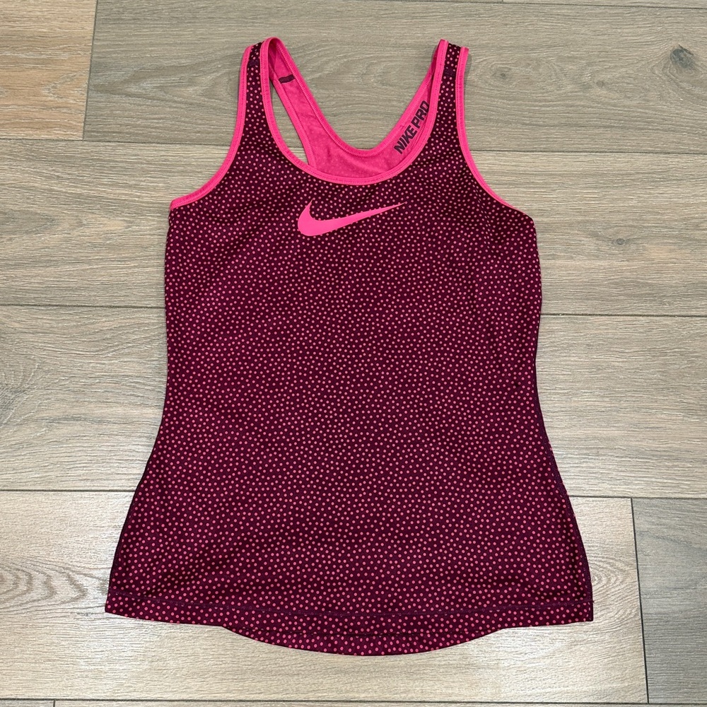 NIKE‎ PRO Pink Purple Dri-Fit Polkadot Active Workout Training Tank Top Size M